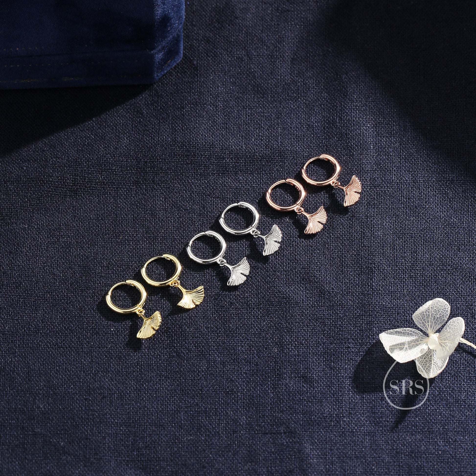 Sterling Silver Ginkgo Leaf Hoops Earrings, Silver or Gold or Rose Gold, Ginkgo Leaf Earrings, Leaf Earrings