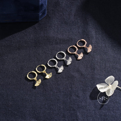 Sterling Silver Ginkgo Leaf Hoops Earrings, Silver or Gold or Rose Gold, Ginkgo Leaf Earrings, Leaf Earrings