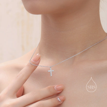 CZ Cross Pendant Necklace in Sterling Silver, Cross Necklace, Silver or Gold, Sterling Silver Cross Necklace