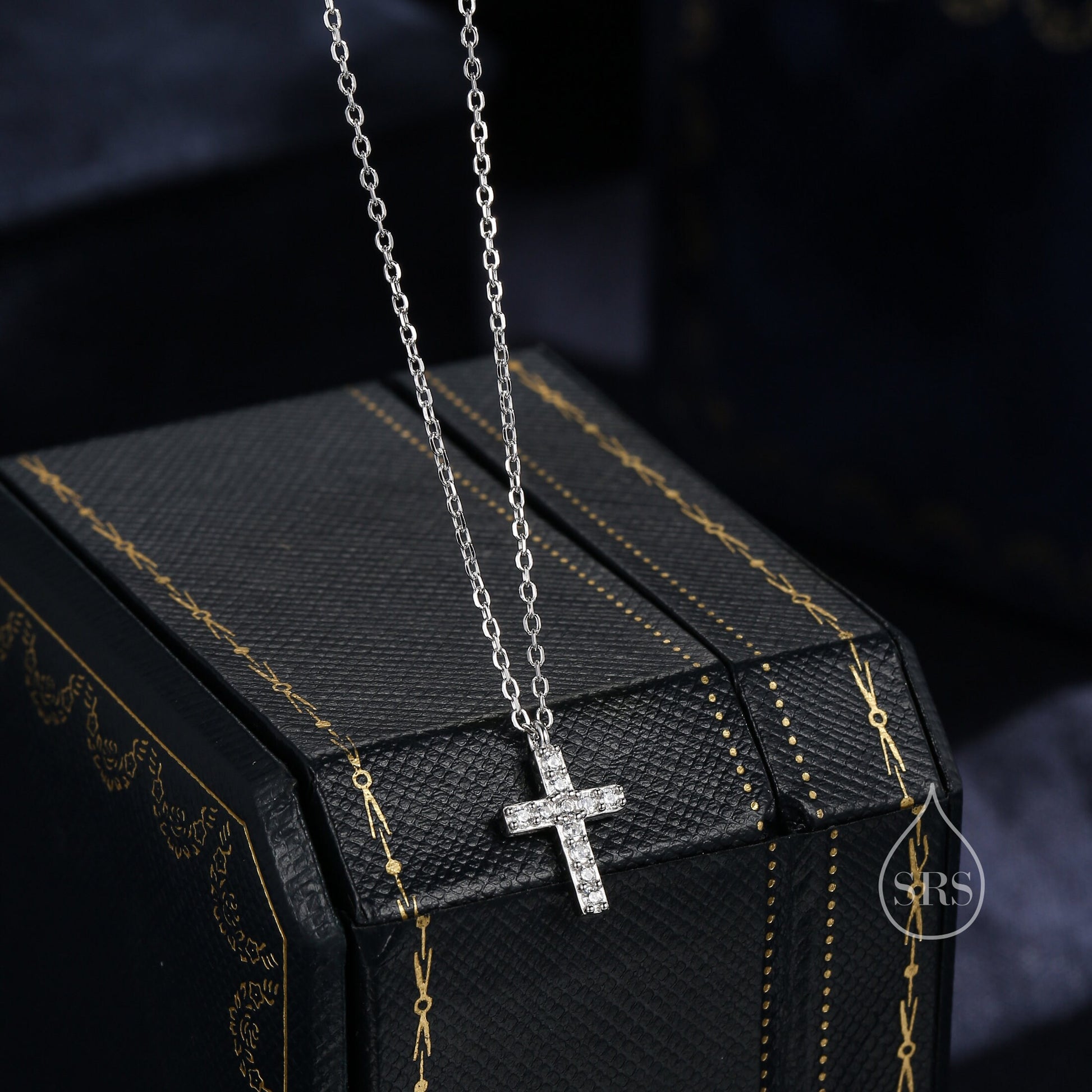 CZ Cross Pendant Necklace in Sterling Silver, Cross Necklace, Silver or Gold, Sterling Silver Cross Necklace
