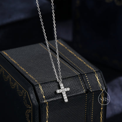CZ Cross Pendant Necklace in Sterling Silver, Cross Necklace, Silver or Gold, Sterling Silver Cross Necklace