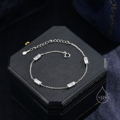 Baguette CZ Satellite Bracelet in Sterling Silver, Silver or Gold, Baguette CZ Bracelet, Chain Bracelet, Delicate CZ Bracelet