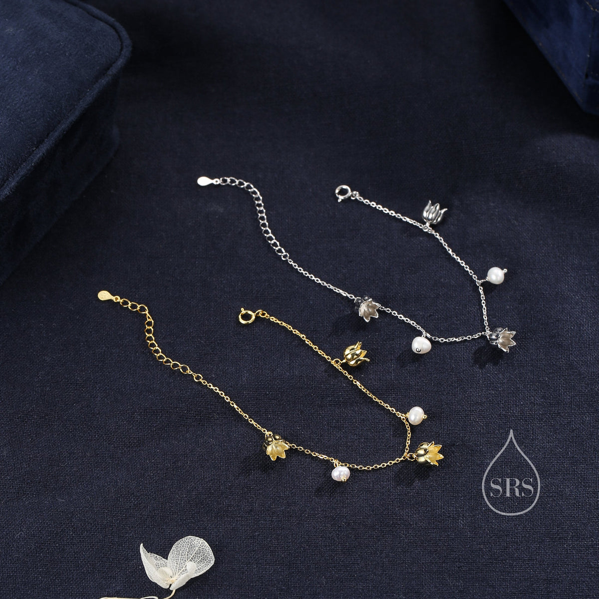 Lily of the Valley & Freshwater Pearl Charm Bracelet