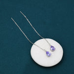 Alexandrite Purple Blue Droplet CZ Threader Earrings in Sterling Silver, Silver or Gold, Pear Cut CZ Long Ear Threaders, Sparkly Threaders