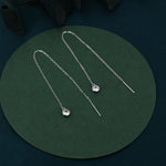 CZ Dot Threader Earrings in Sterling Silver, Silver or Gold, Minimalist Double Piercing Ear Threaders, April Birthstone, Very Long Threaders