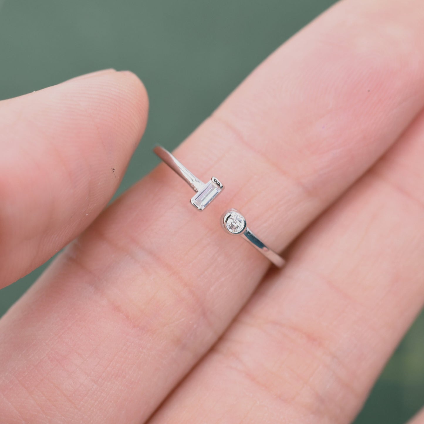 Baguette CZ Open Ring in Sterling Silver, Silver or Gold, Adjustable, Baguette Ring, Minimalist CZ Ring, Geometric Ring