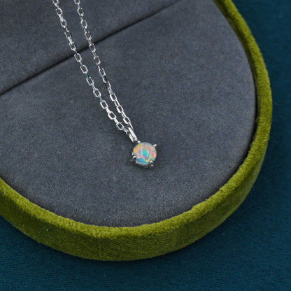 Extra Tiny Opal Pendant Necklace in Sterling Silver, Lab Created Opal Necklace, Silver or Gold, October Birthstone, Tiny Opal Necklace