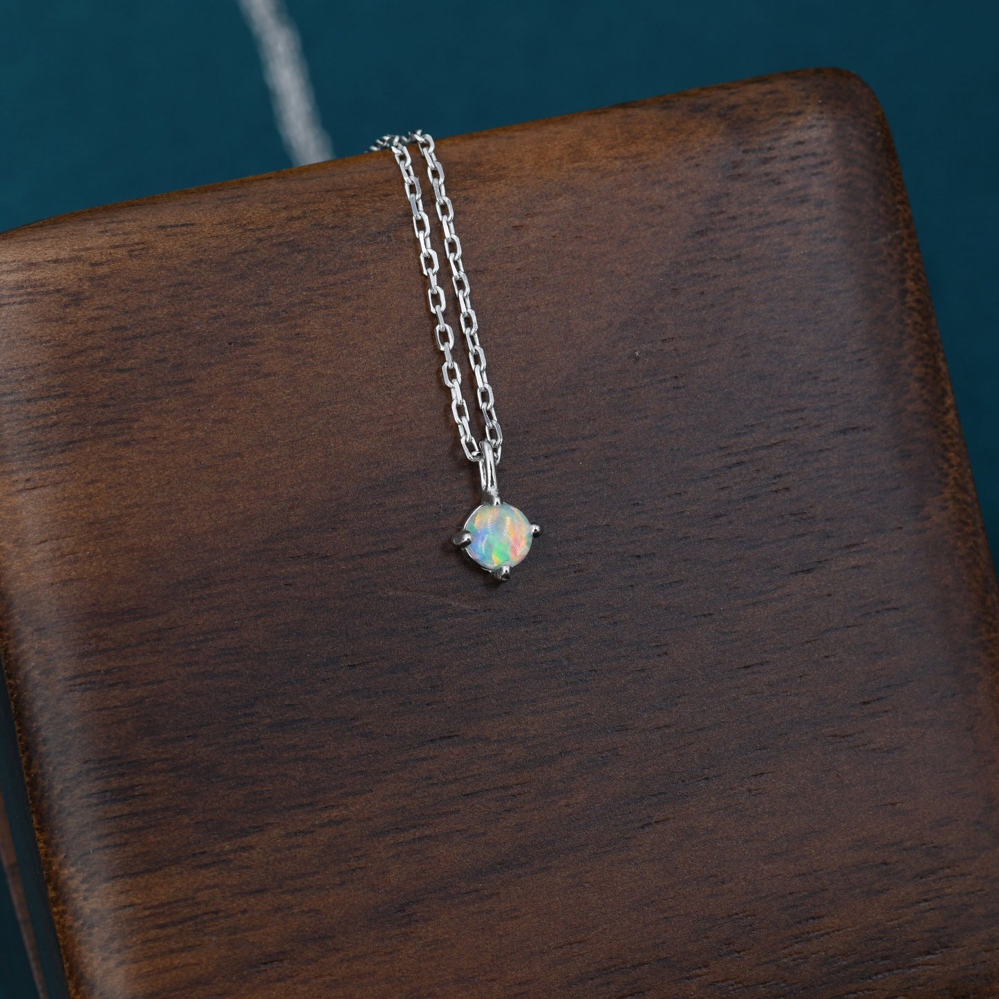 Extra Tiny Opal Pendant Necklace in Sterling Silver, Lab Created Opal Necklace, Silver or Gold, October Birthstone, Tiny Opal Necklace