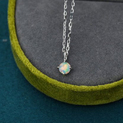 Extra Tiny Opal Pendant Necklace in Sterling Silver, Lab Created Opal Necklace, Silver or Gold, October Birthstone, Tiny Opal Necklace