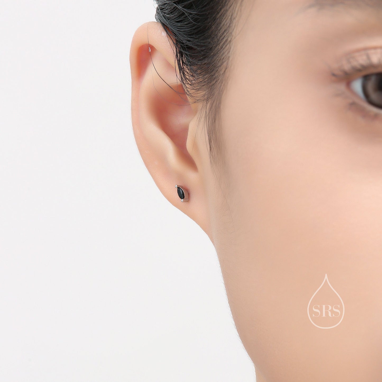 Tiny Emerald Green CZ Marquise Screw Back / Stud Earrings in Sterling Silver, Silver or Gold, Stacking Earrings, CZ Barbell Earrings, Helix