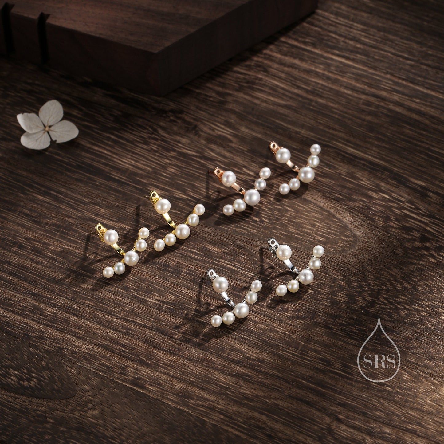 Sterling Silver Mother of Pearl Pearl Jacket Earrings in Sterling Silver, Silver or Gold or Rose Gold, Lab Created Pearl Ear Jacket