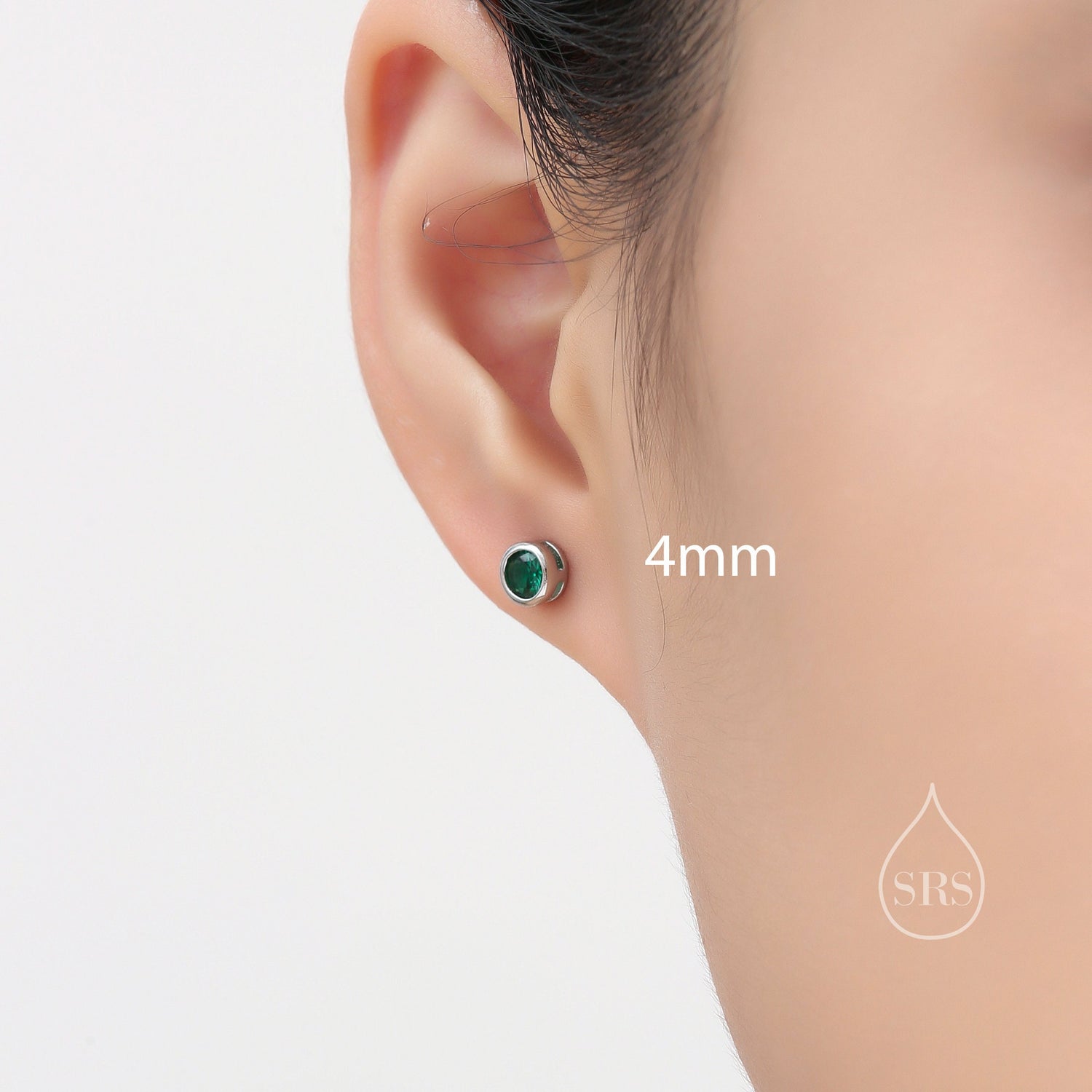 Emerald Green Bezel CZ Crystal Screw Back Earrings in Sterling Silver, Available in 2mm 3mm 4mm, Silver or Gold, Brilliant Cut CZ Earrings