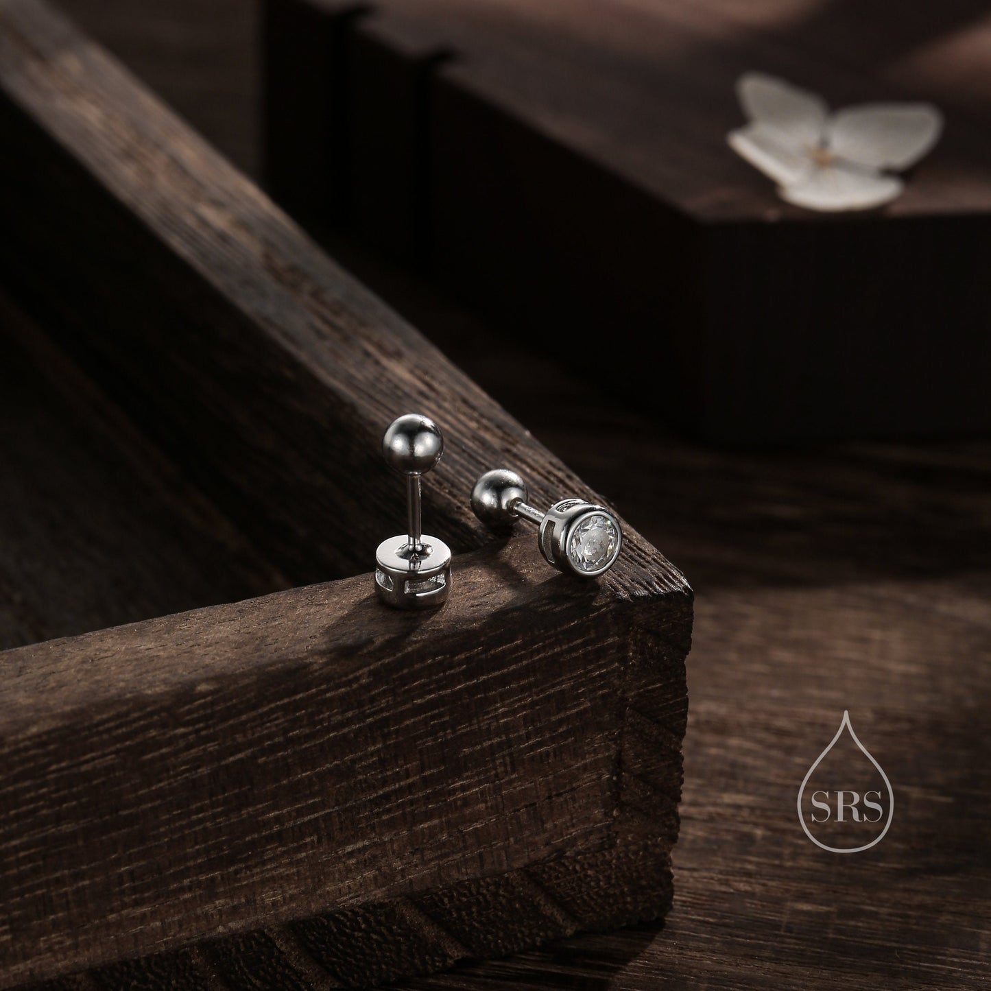 Bezel CZ Crystal Screw Back Earrings in Sterling Silver, Available in 2mm 3mm 4mm, Silver or Gold, Brilliant Cut CZ Earrings