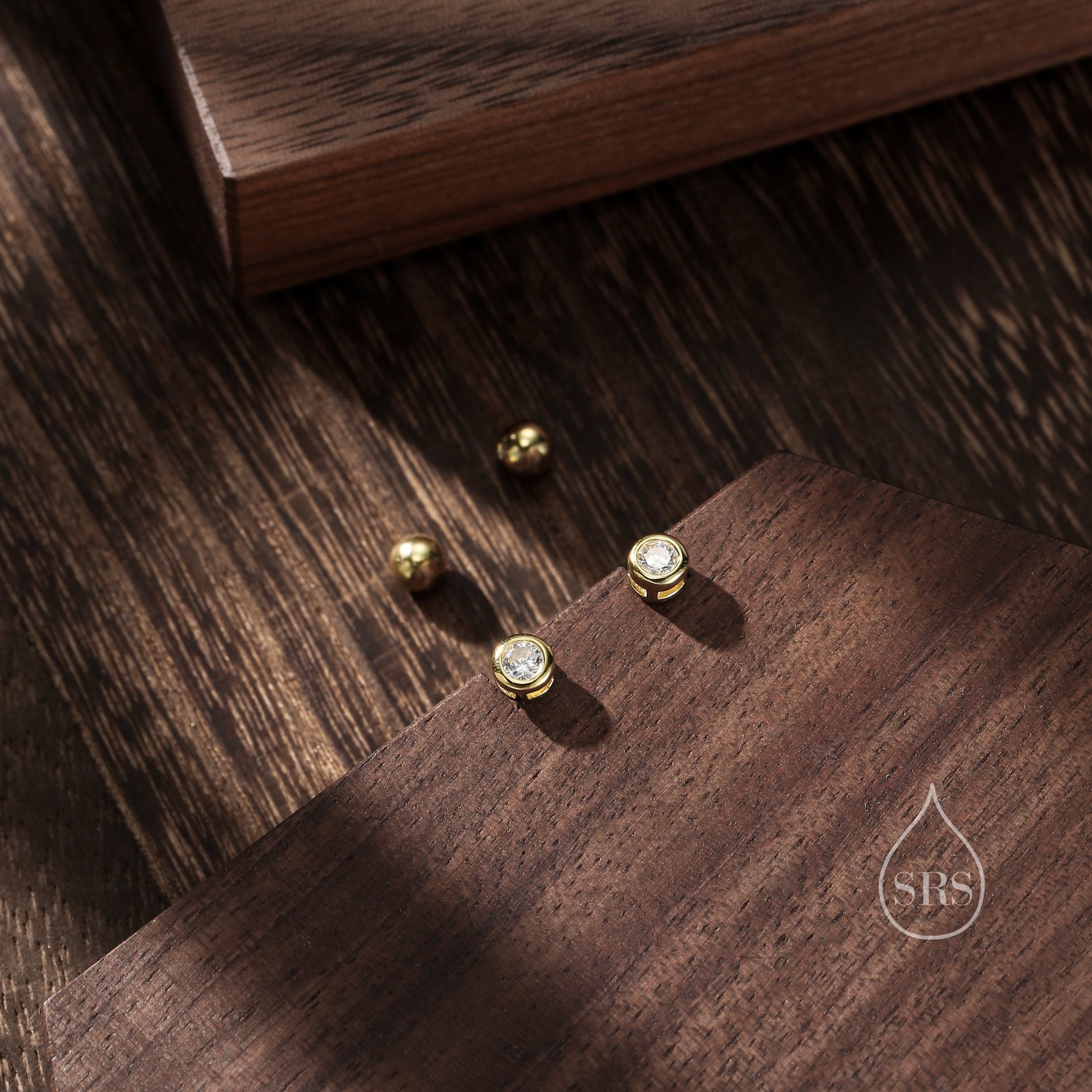 Bezel CZ Crystal Screw Back Earrings in Sterling Silver, Available in 2mm 3mm 4mm, Silver or Gold, Brilliant Cut CZ Earrings