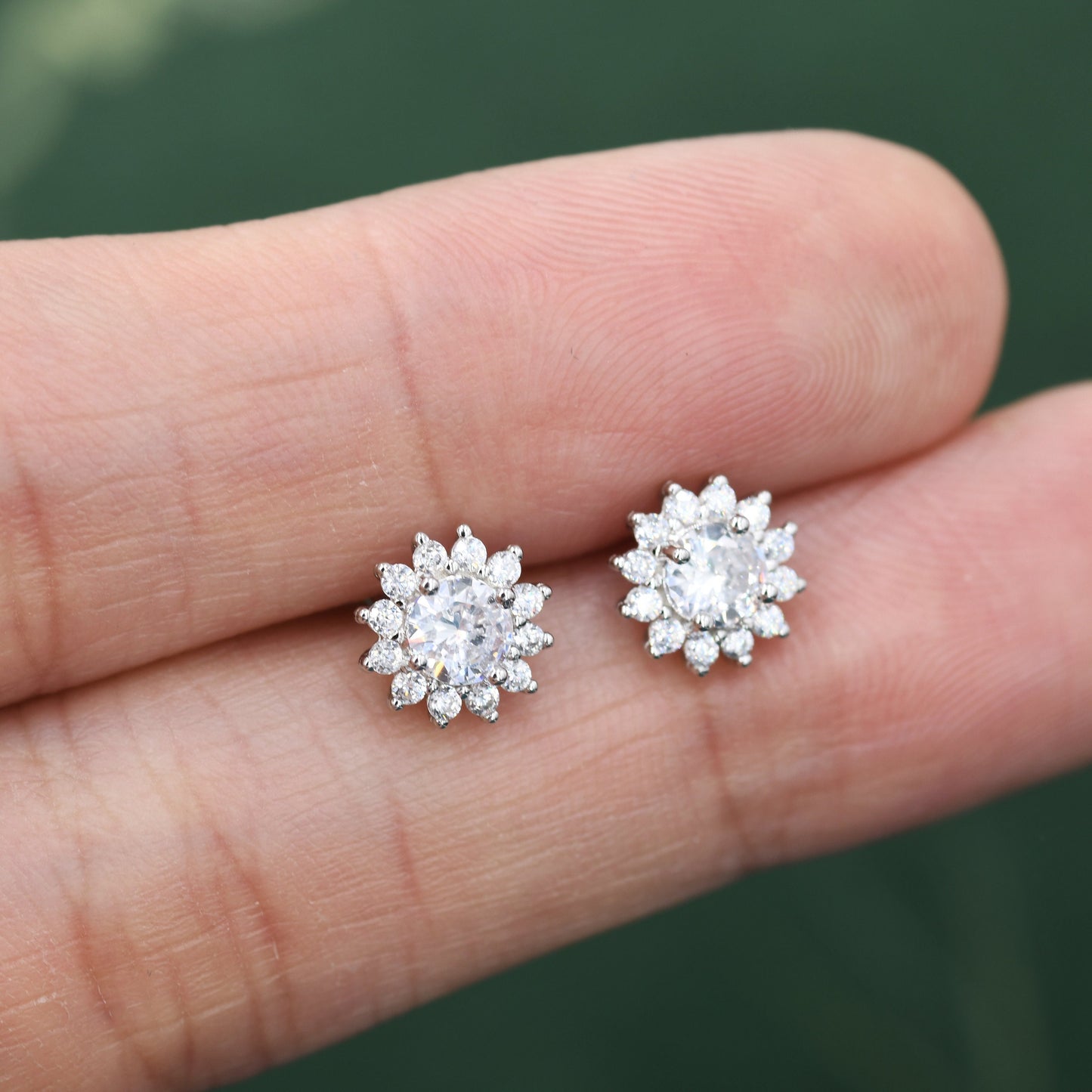 CZ Flower Stud Earrings in Sterling Silver, Gold or Silver, Simulated Diamond Snowflake Earrings