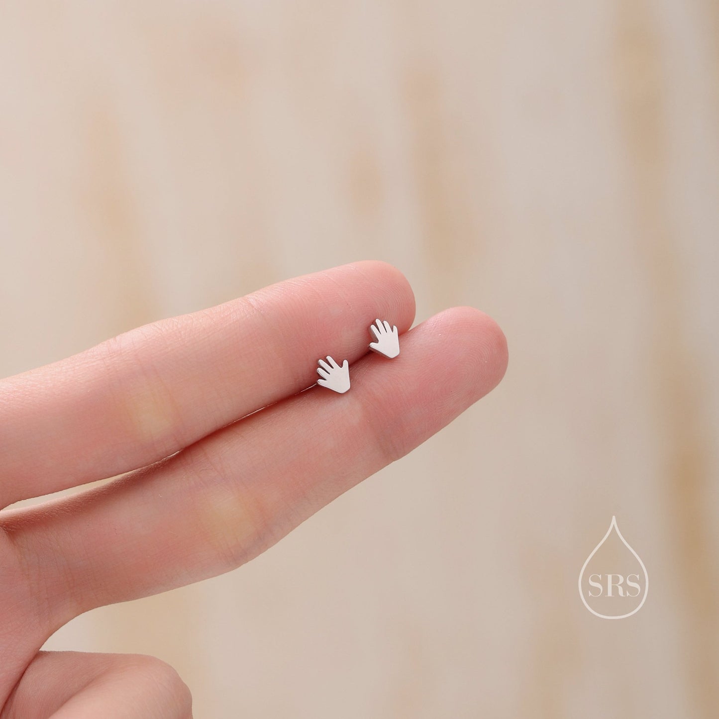 Tiny Hand Stud Earrings in Sterling Silver, Silver Gold or Rose Gold, Hand Stud Earrings, Cute Hand Earrings, Palm Earrings