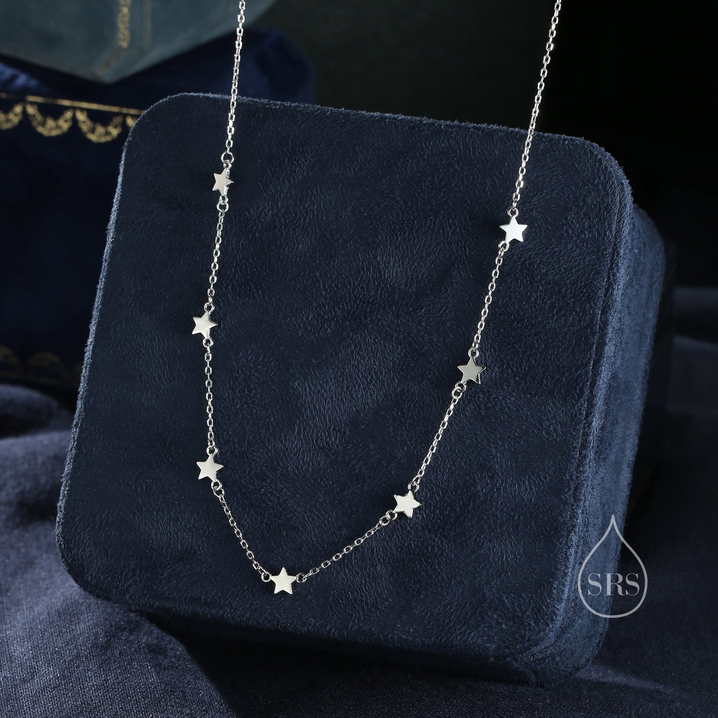 Tiny Star Satellite Necklace in Sterling Silver, Seven Floating Stars Necklace, Adjustable Length, Extra Small Pendant, 16 inch to 18 inch