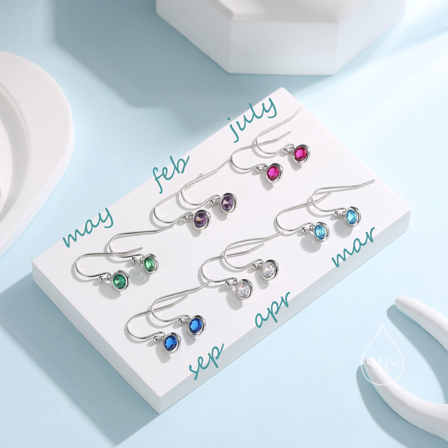 Birthstone CZ Drop Earrings in Sterling Silver, Cubic Zirconia Birthstone Hook Earrings, Silver, Gold or Rose Gold, Minimal Earrings