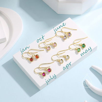 Birthstone CZ Drop Earrings in Sterling Silver, Cubic Zirconia Birthstone Hook Earrings, Silver, Gold or Rose Gold, Minimal Earrings