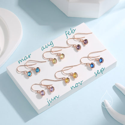 Birthstone CZ Drop Earrings in Sterling Silver, Cubic Zirconia Birthstone Hook Earrings, Silver, Gold or Rose Gold, Minimal Earrings