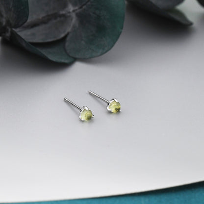 Genuine Green Peridot 3mm Tiny Stud Earrings in Sterling Silver, Real Peridot Crystals Stud, Semi-precious Gemstone, Simple, Minimalist,