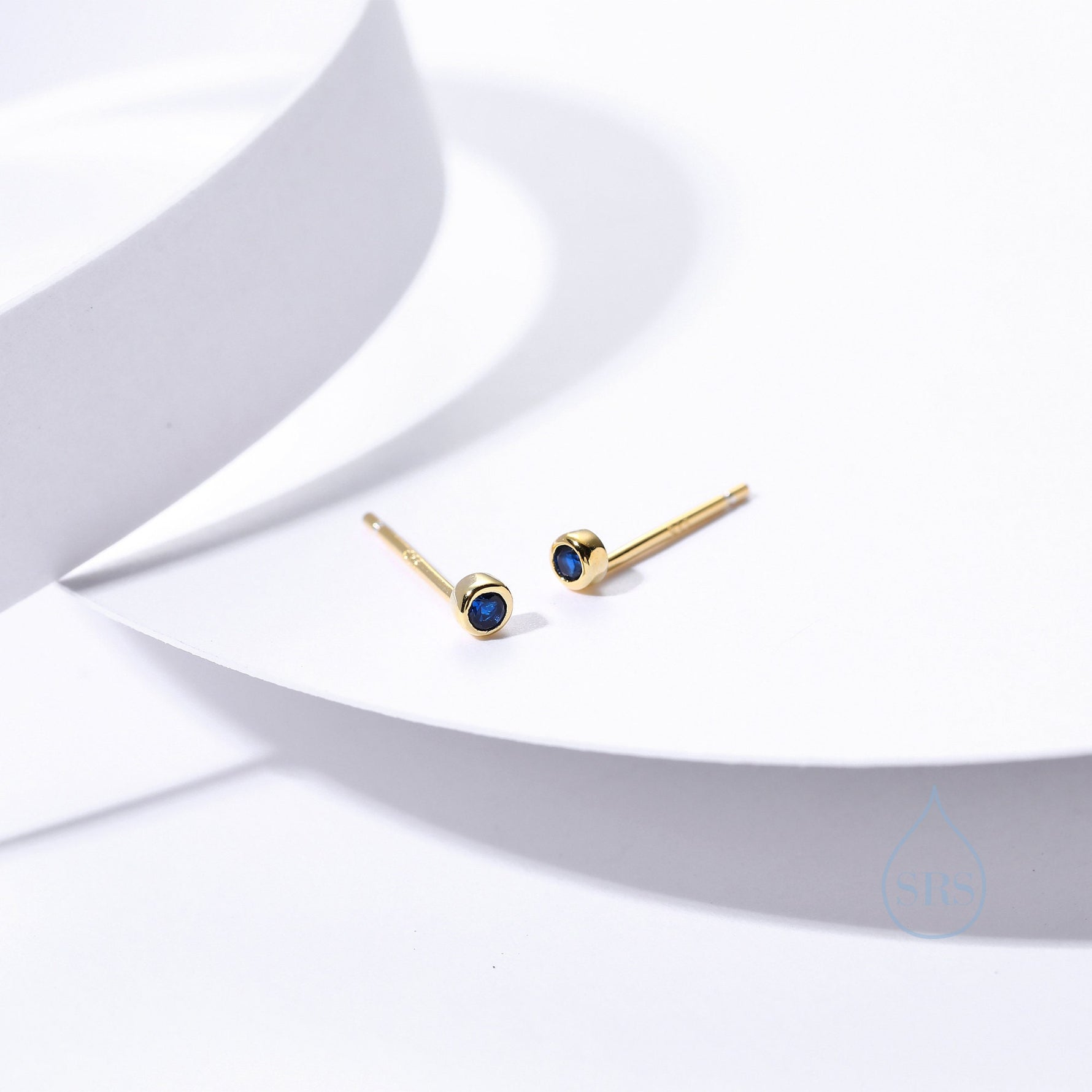 Extra Tiny 2mm CZ Stud Earrings in Sterling Silver, Silver or Gold, 2mm CZ Earrings, Blue, Green, Black, Turquoise, Clear
