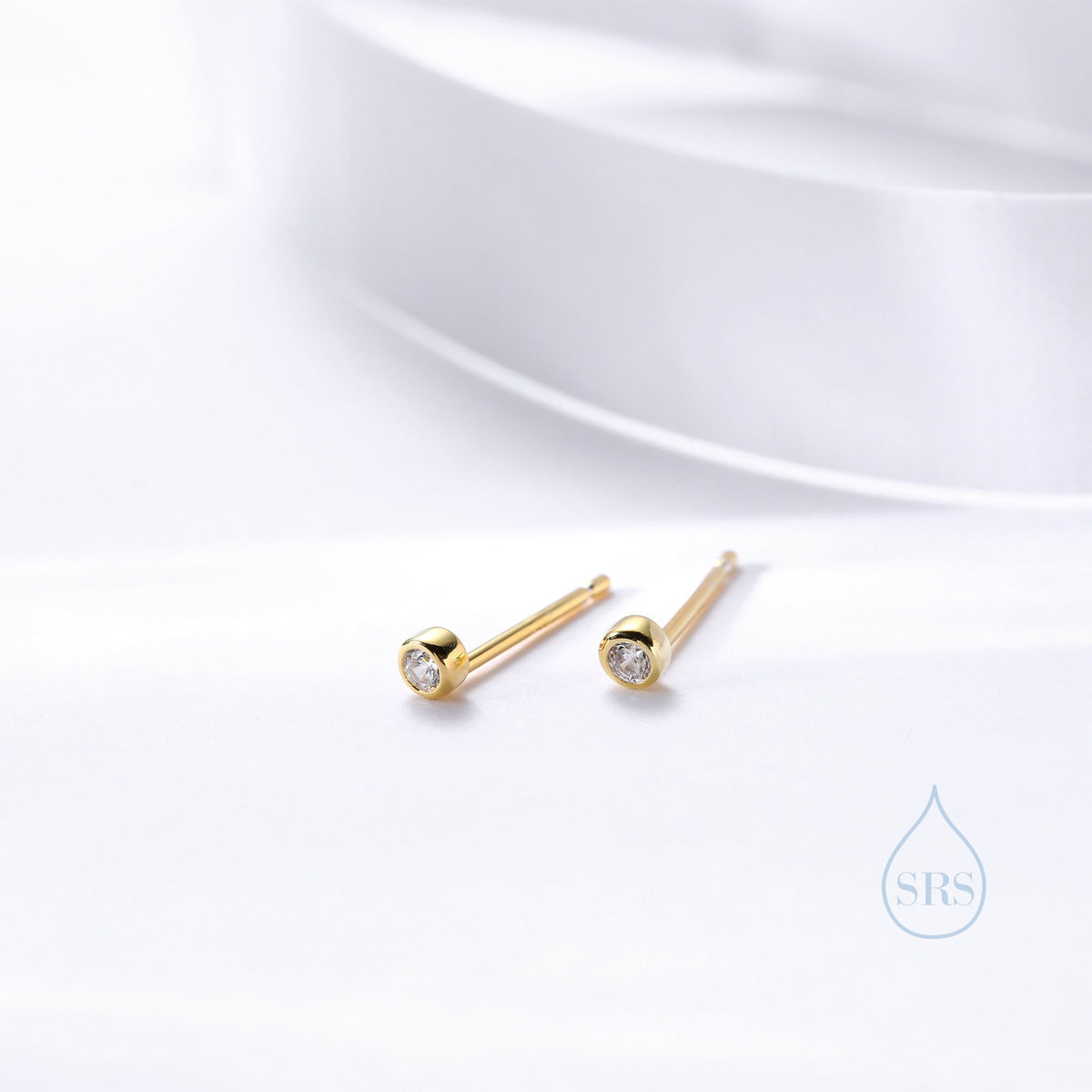 Extra Tiny 2mm CZ Stud Earrings in Sterling Silver, Silver or Gold, 2mm CZ Earrings, Blue, Green, Black, Turquoise, Clear