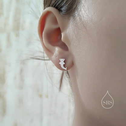 Kawaii Hammerhead Shark Stud Earrings in Sterling Silver, Silver or Gold or Rose Gold, Cute Shark Earrings, Smiling Fish Earrings