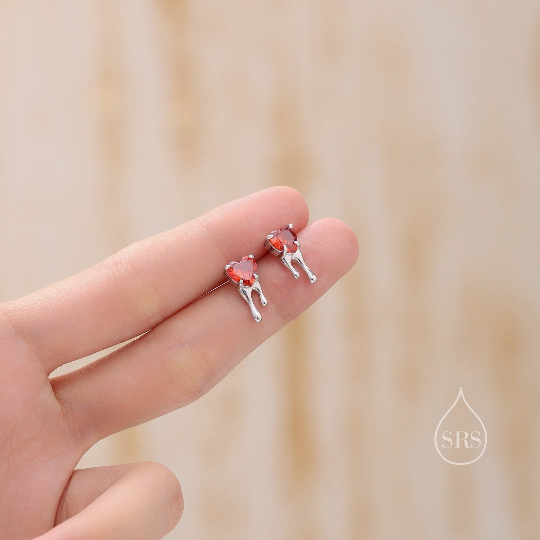 Bleeding Heart Stud Earrings in Sterling Silver with Pink or Red CZ, Silver or Gold, Beating Heart Earrings, Heart Earrings, Gothic and Punk