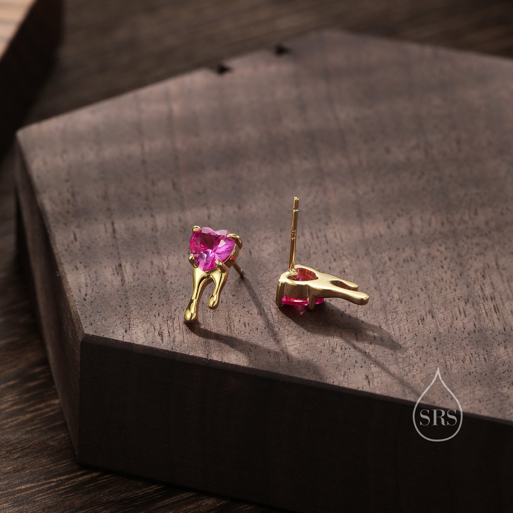 Bleeding Heart Stud Earrings in Sterling Silver with Pink or Red CZ, Silver or Gold, Beating Heart Earrings, Heart Earrings, Gothic and Punk