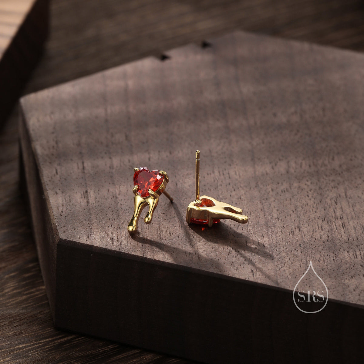 Bleeding Heart Stud Earrings in Sterling Silver with Pink or Red CZ, Silver or Gold, Beating Heart Earrings, Heart Earrings, Gothic and Punk