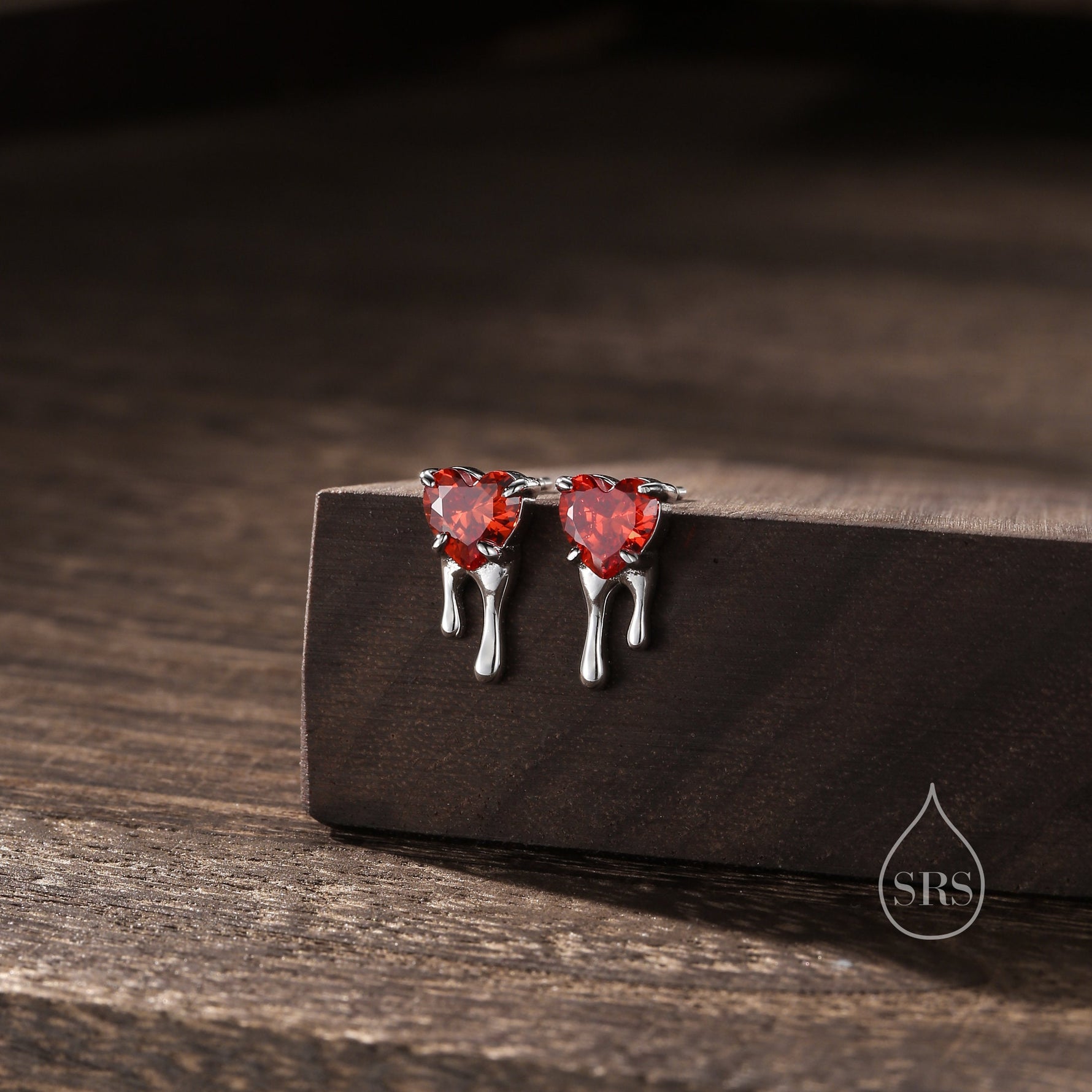 Bleeding Heart Stud Earrings in Sterling Silver with Pink or Red CZ, Silver or Gold, Beating Heart Earrings, Heart Earrings, Gothic and Punk