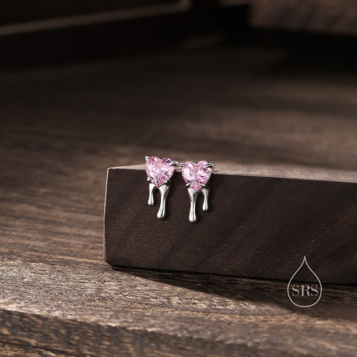 Bleeding Heart Stud Earrings in Sterling Silver with Pink or Red CZ, Silver or Gold, Beating Heart Earrings, Heart Earrings, Gothic and Punk