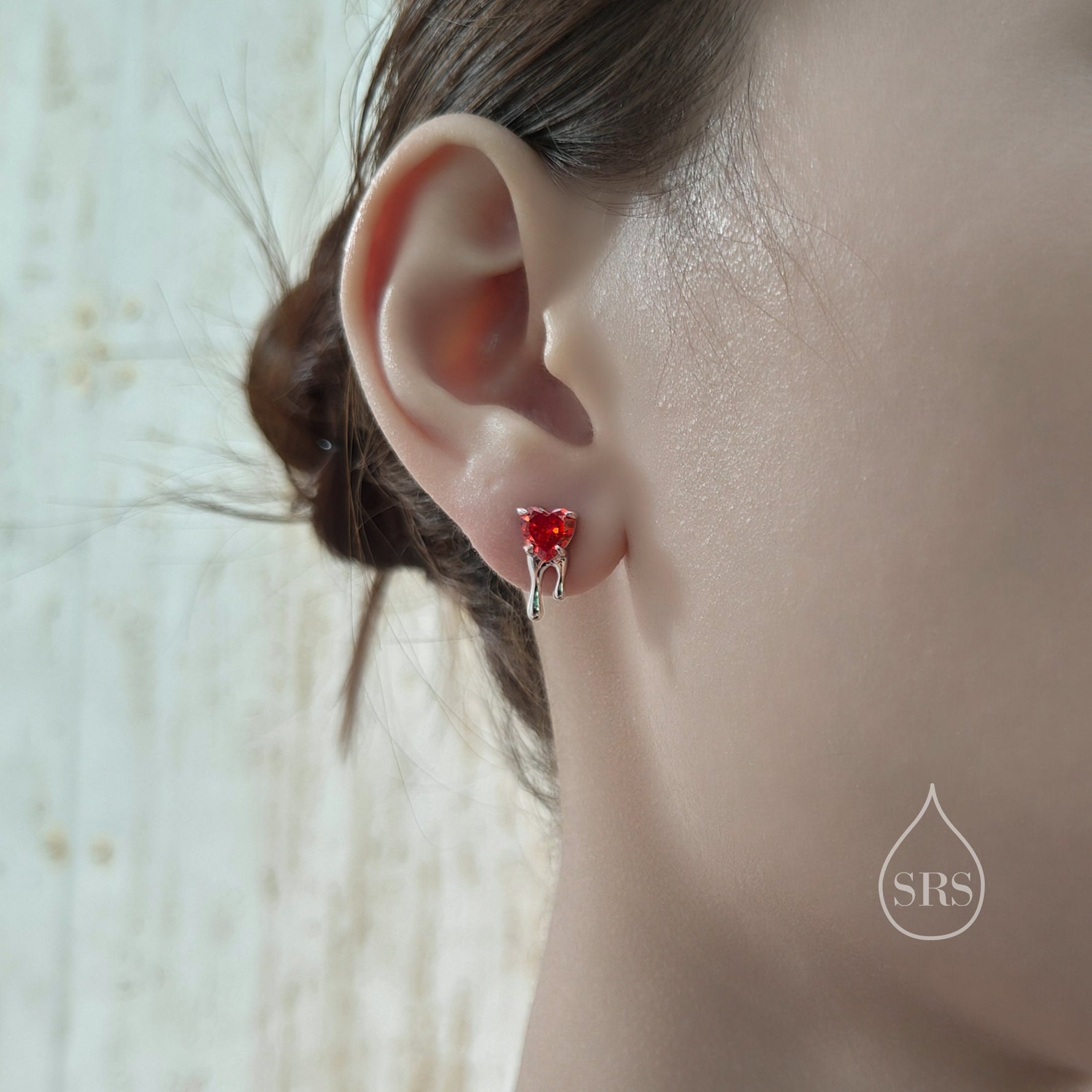 Bleeding Heart Stud Earrings in Sterling Silver with Pink or Red CZ, Silver or Gold, Beating Heart Earrings, Heart Earrings, Gothic and Punk