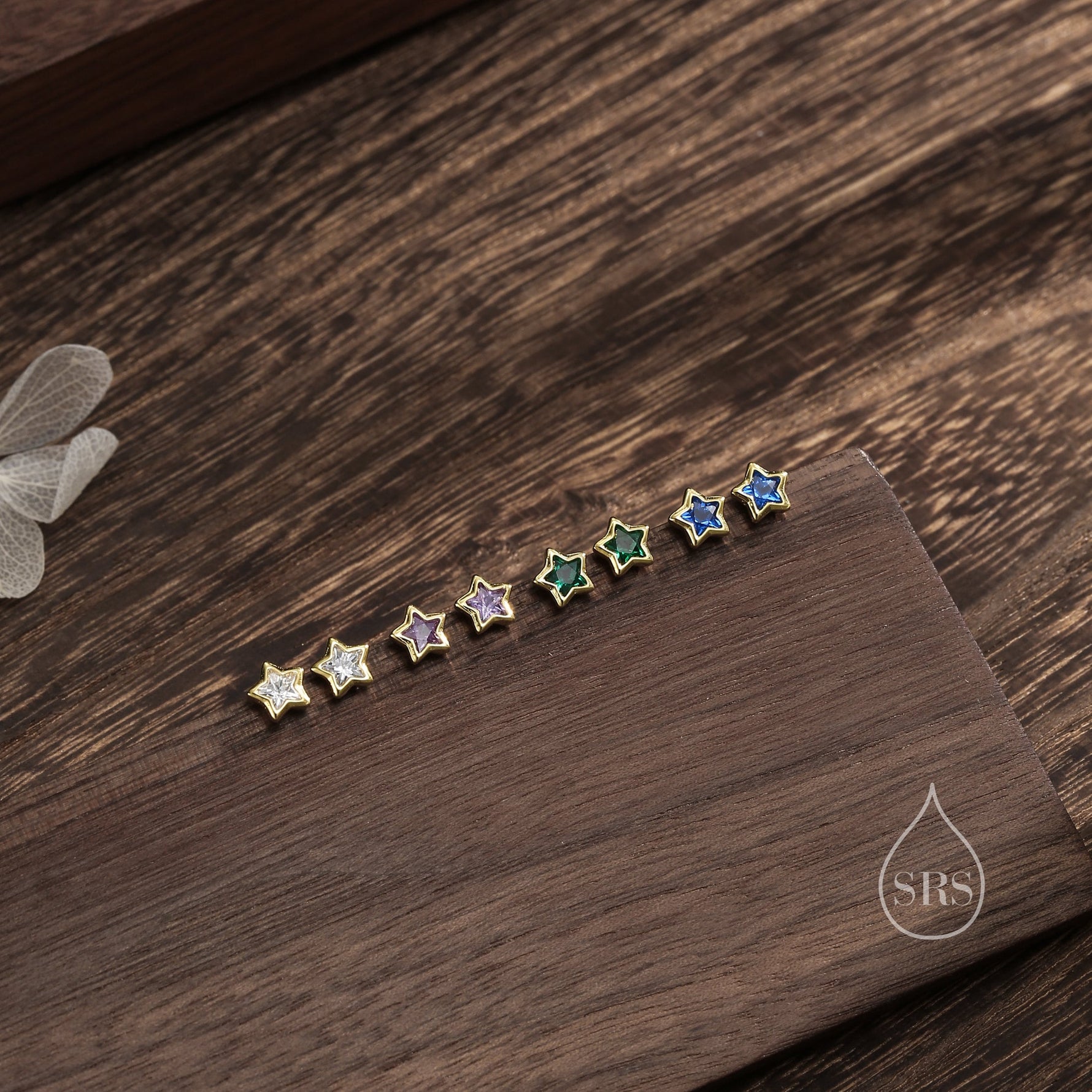 Very Small CZ Star Stud Earrings in Sterling Silver, Silver or Gold, Sparkly Crystal Star Earrings, Stacking Earrings