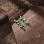 Sale! Emerald Green CZ Cluster Stud Long Drop Earrings in Sterling Silver, Silver or Gold, Geometric Baguette Cluster Earrings, CZ Drop Earrings