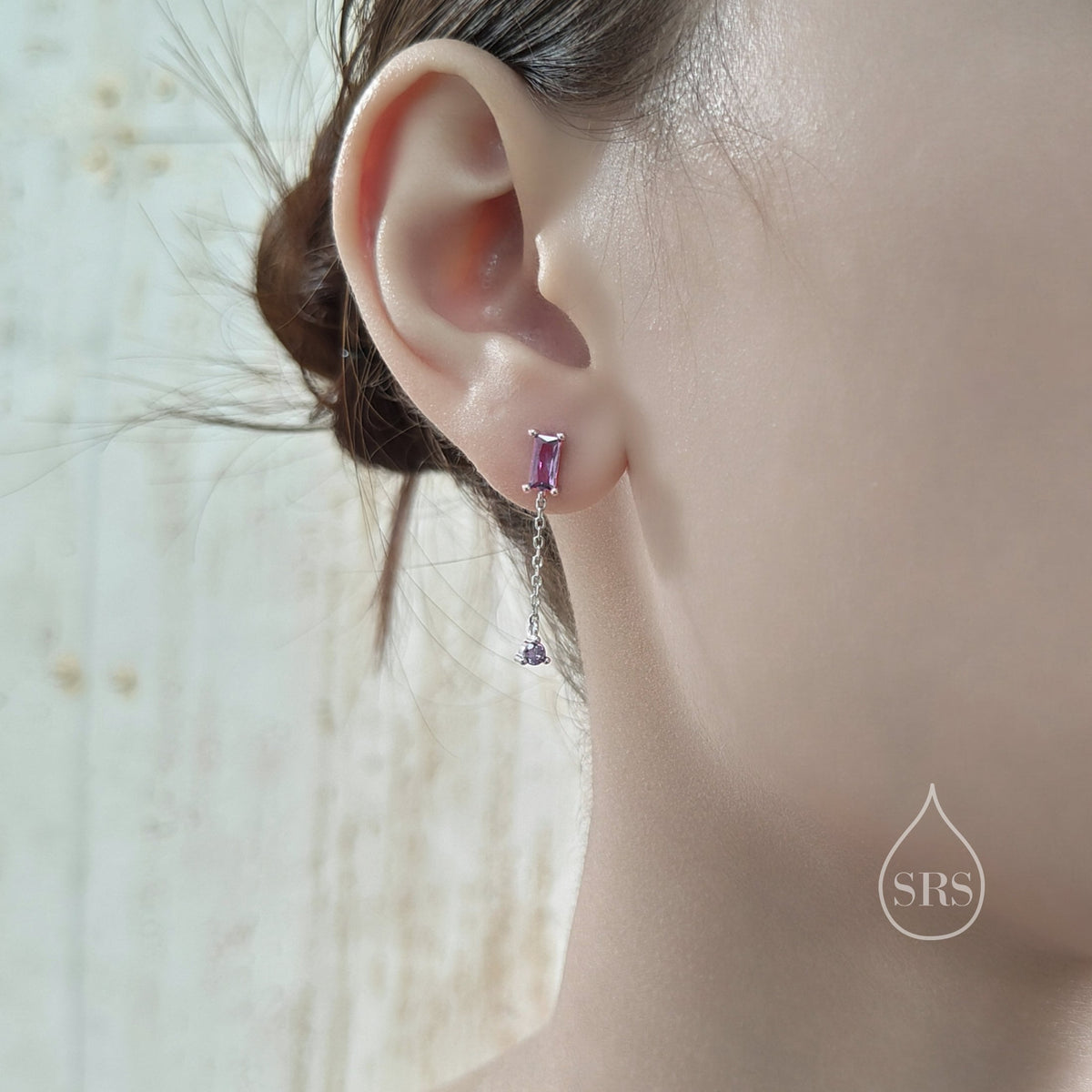 Sale! Baguette CZ Dangle Chain Stud Drop Earrings in Sterling Silver, Silver or Gold, Geometric Baguette Cluster Earrings, CZ Long Drop Earrings