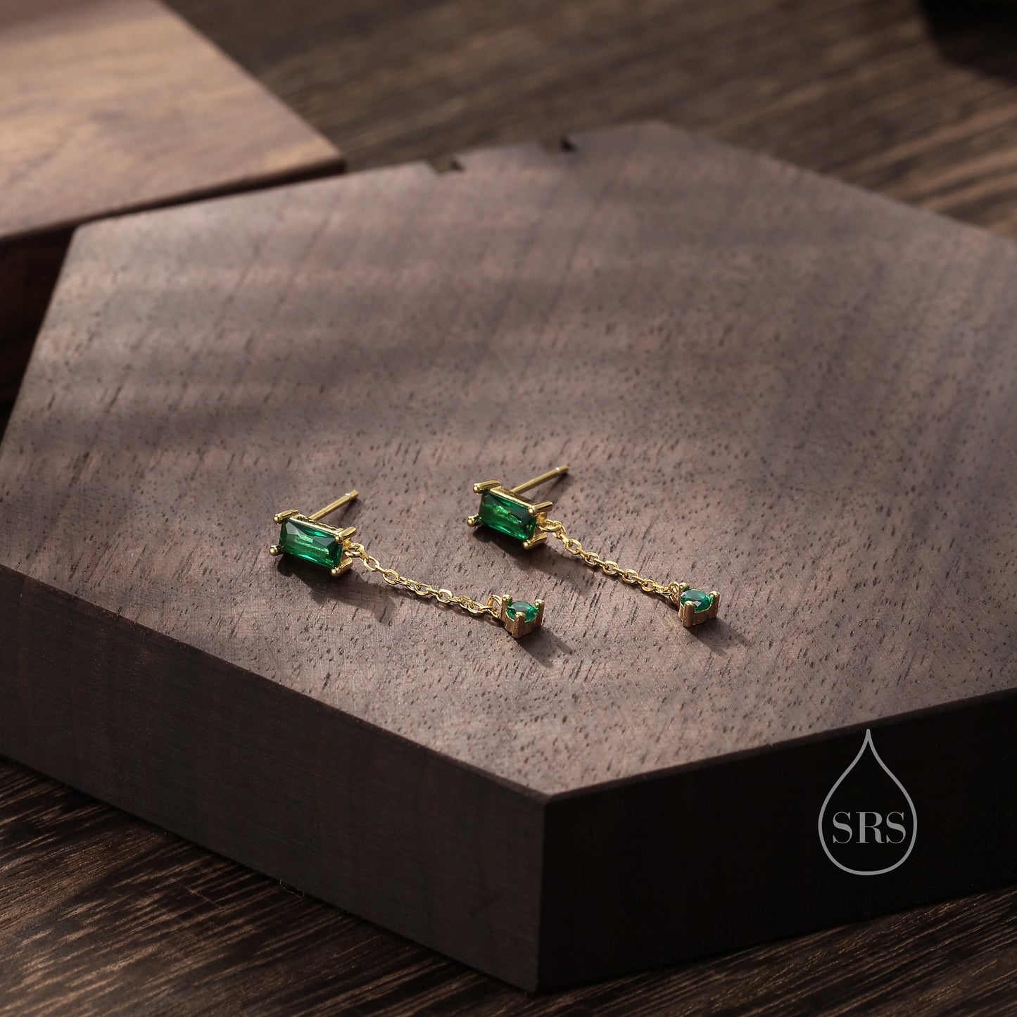 Sale! Baguette CZ Dangle Chain Stud Drop Earrings in Sterling Silver, Silver or Gold, Geometric Baguette Cluster Earrings, CZ Long Drop Earrings