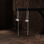 Delicate Ginkgo Leaf Threader Earrings in Sterling Silver, Silver or Gold or Rose Gold, Leaf Earrings, Ginkgo Long Threaders