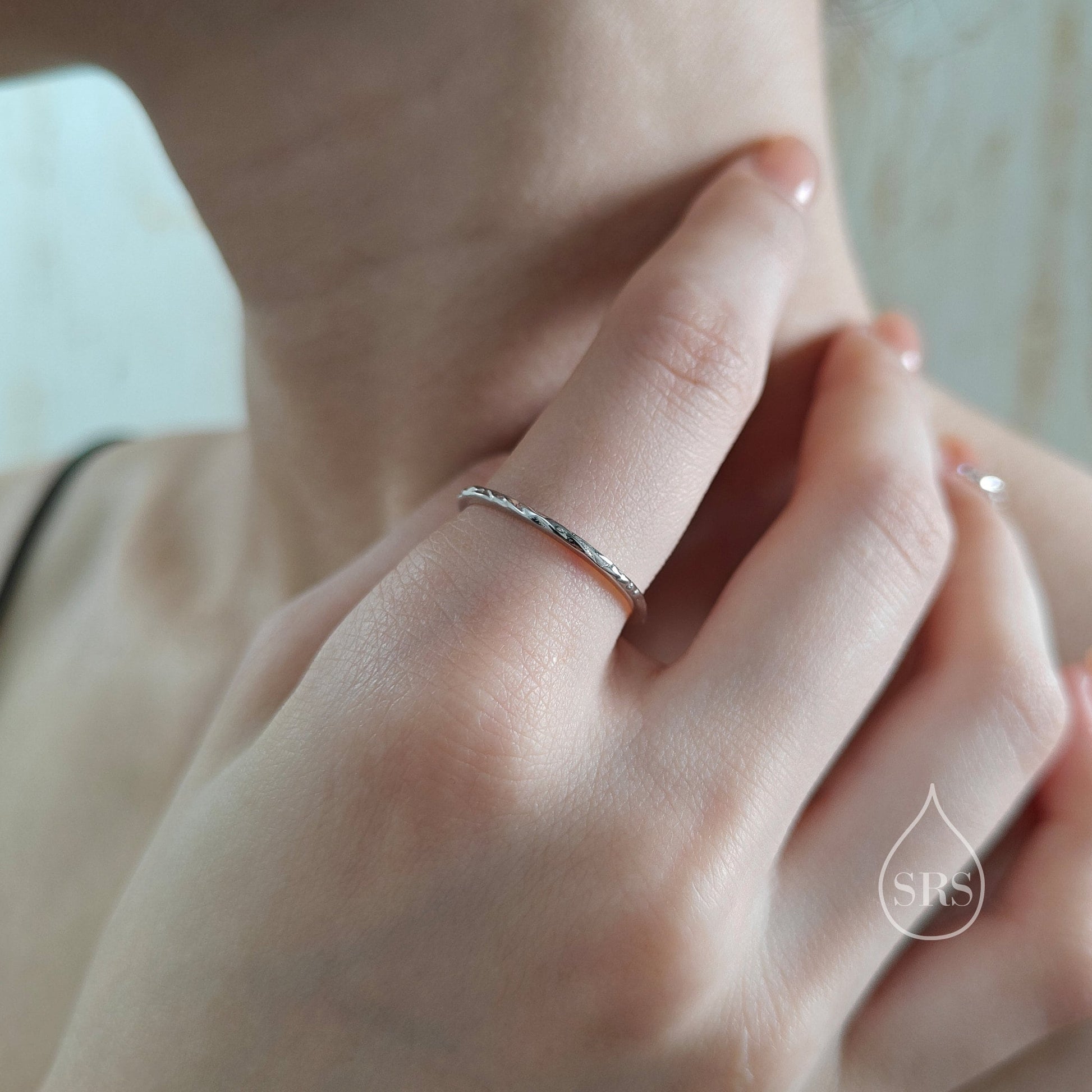 Extra Skinny Textured Ring in Sterling Silver, Size US 5- 8, Hammered Ring, Sterling Silver Hammered Ring, Skinny RIng, Silver Skinny Ring
