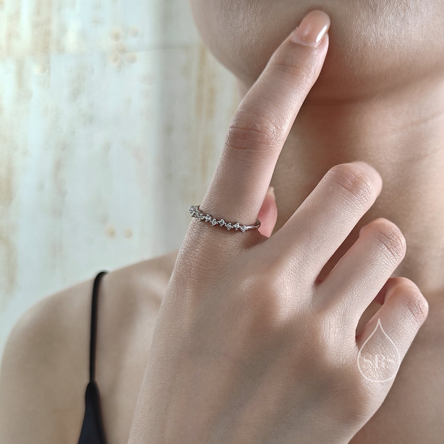 CZ Constellation Ring in Sterling Silver, Size US 5- 8, Skinny CZ Ring, Sterling Silver Star Ring