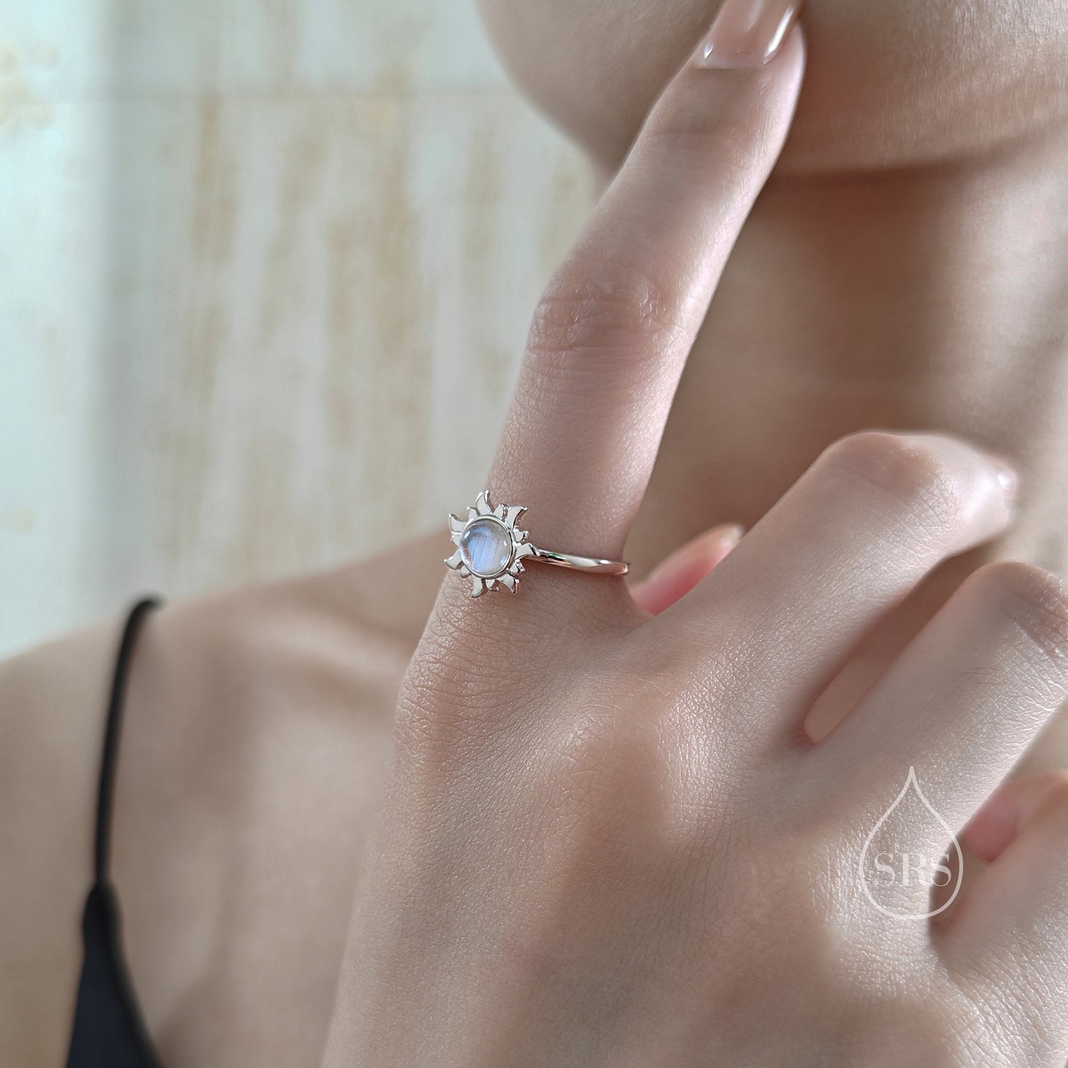 Rotatable Moonstone Sun Ring