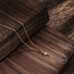 Tiny North Star Pendant Necklace in Sterling Silver with Blue Opal, Silver or Gold or Rose Gold, Starburst Necklace, Tiny Opal Star Necklace
