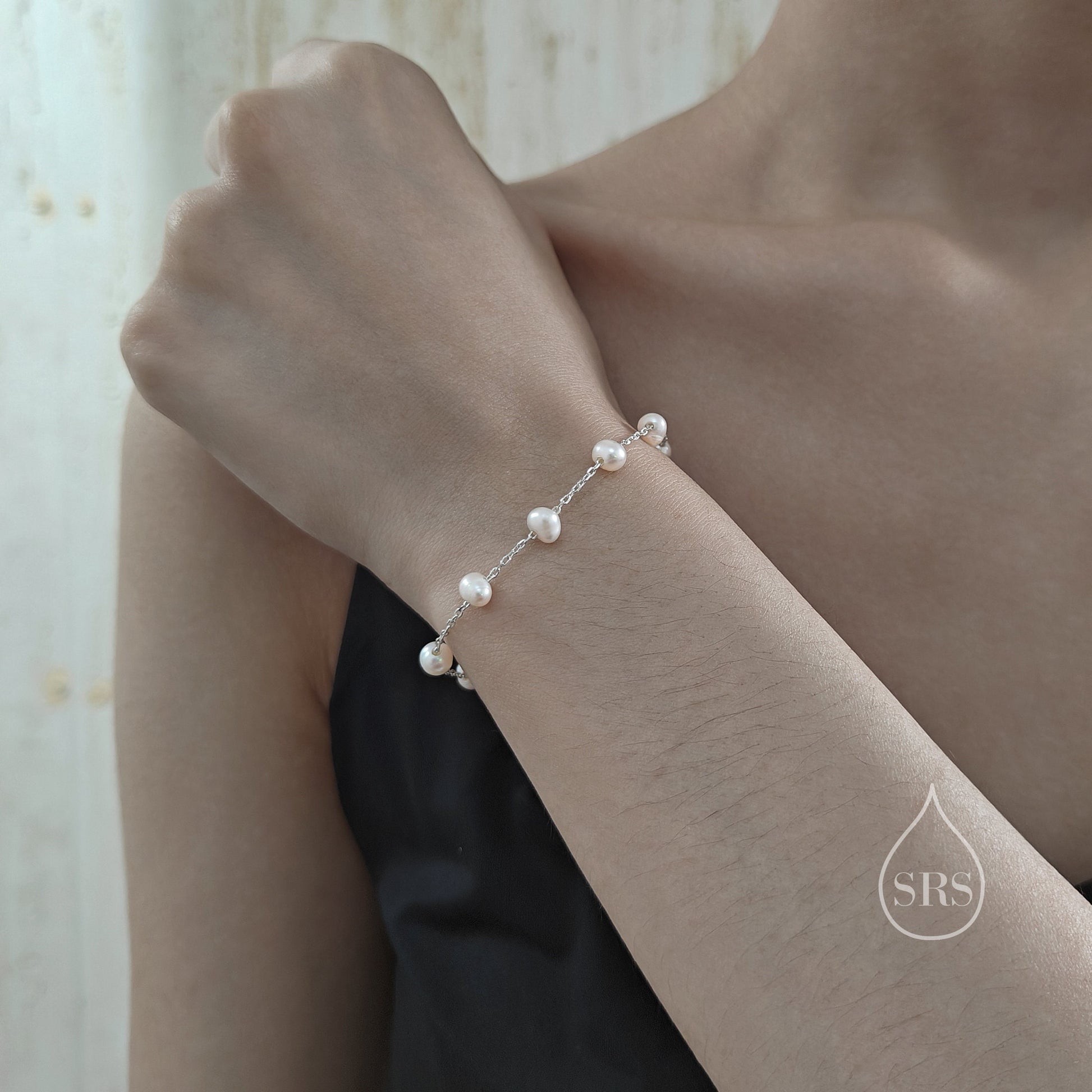 Sterling Silver Freshwater Pearl Bracelet, Silver or Gold, Genuine Fresh Water Pearls, Natural Pearl Bracelet