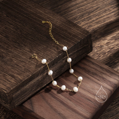 Sterling Silver Freshwater Pearl Bracelet, Silver or Gold, Genuine Fresh Water Pearls, Natural Pearl Bracelet