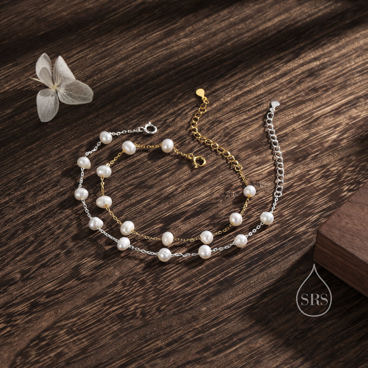Sterling Silver Freshwater Pearl Bracelet, Silver or Gold, Genuine Fresh Water Pearls, Natural Pearl Bracelet