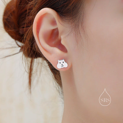 Kawaii Hamster Stud Earrings in Sterling Silver, Silver or Gold or Rose Gold, Cute Hamster Earrings, Smiling Hamster Face Earrings