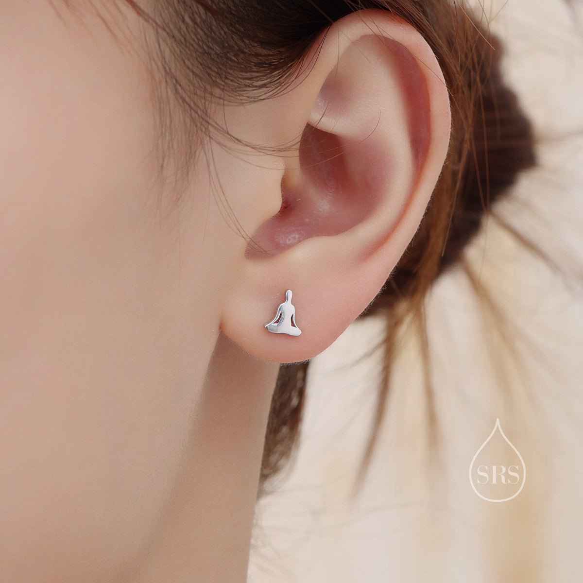 Mismatched Yoga Pose Stud Earrings in Sterling Silver, in Silver or Gold or Rose Gold, Asymmetric Yoga Earrings, Silver Meditation Earring