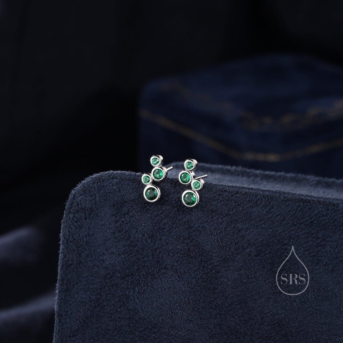 Emerald Green CZ Bubble Cluster Stud Earrings in Sterling Silver, Silver or Gold, Bezel CZ Cluster Earrings, CZ Wing Earrings, Mini Crawler