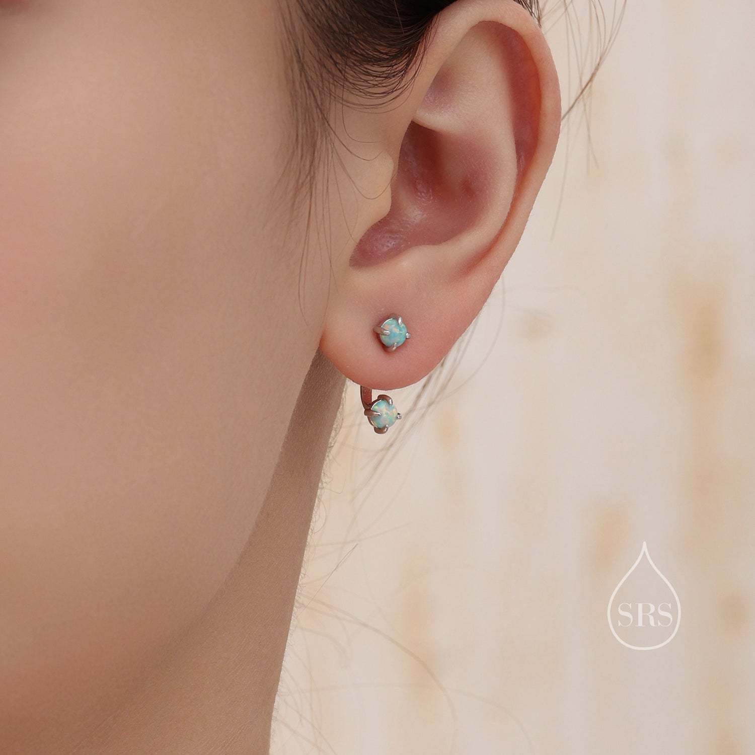 Aqua Green Opal Ear Jacket in Sterling Silver, Silver or Gold, Front and Back Earrings
